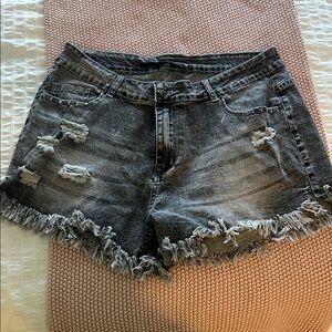 Distressed Gray Denim Shorts